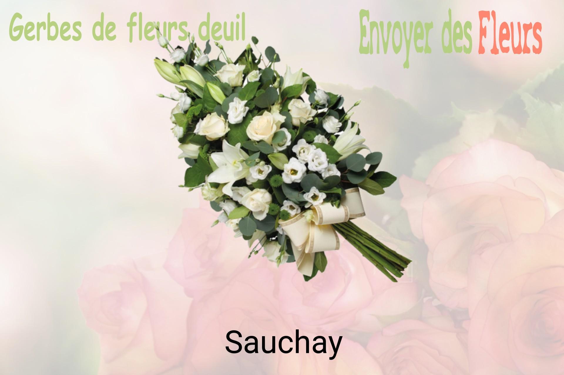 Gerbe de fleurs de deuil livrée à Sauchay